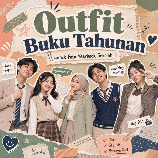 Inspirasi outfit buku tahunan untuk foto yearbook sekolah dengan gaya Gen Z scrapbook yang ceria
